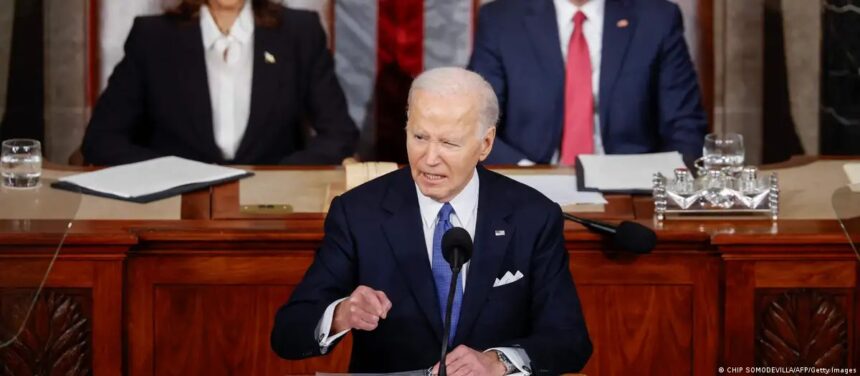 Президент США Джо Байден во время ежегодного обращения к нации, 7 марта 2024 года Байден выступил с речью «О положении дел в стране»